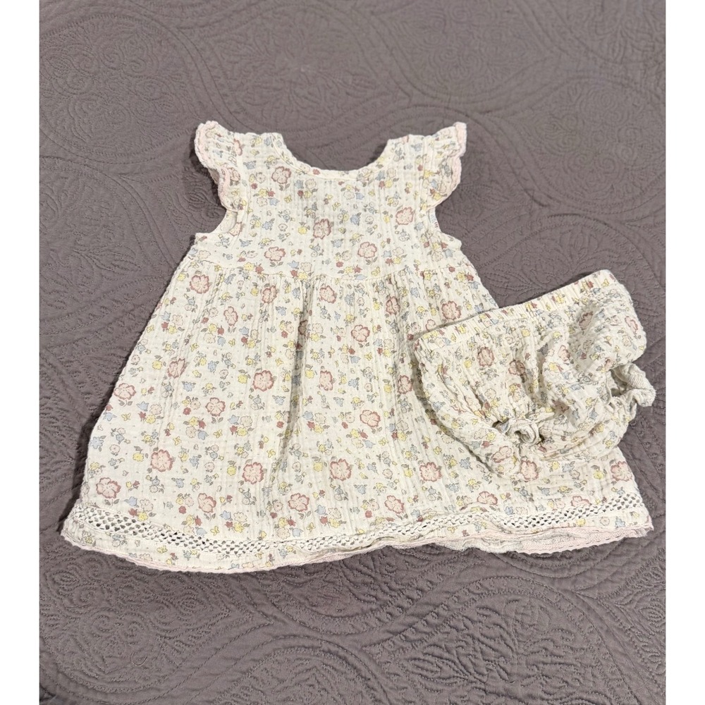 Rabbit + Bear Organic Floral Gauze Dress and Bloomer Set 12M Cream Pink